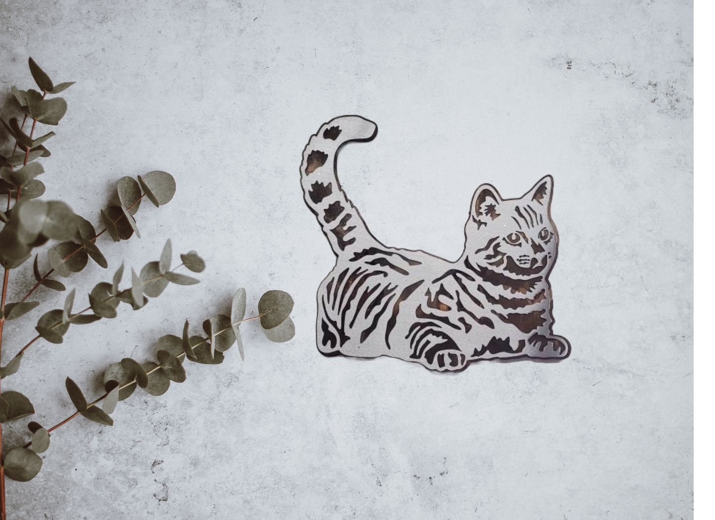 Whisker Whimsy: House Cat Metal Art on Wood