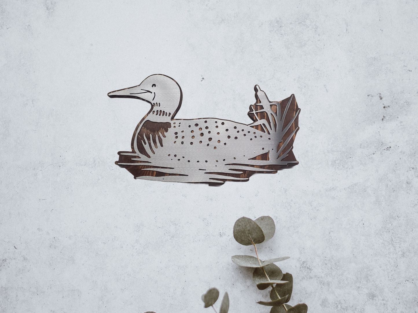 Common Loon Metal Wall Art on Rustic Wood