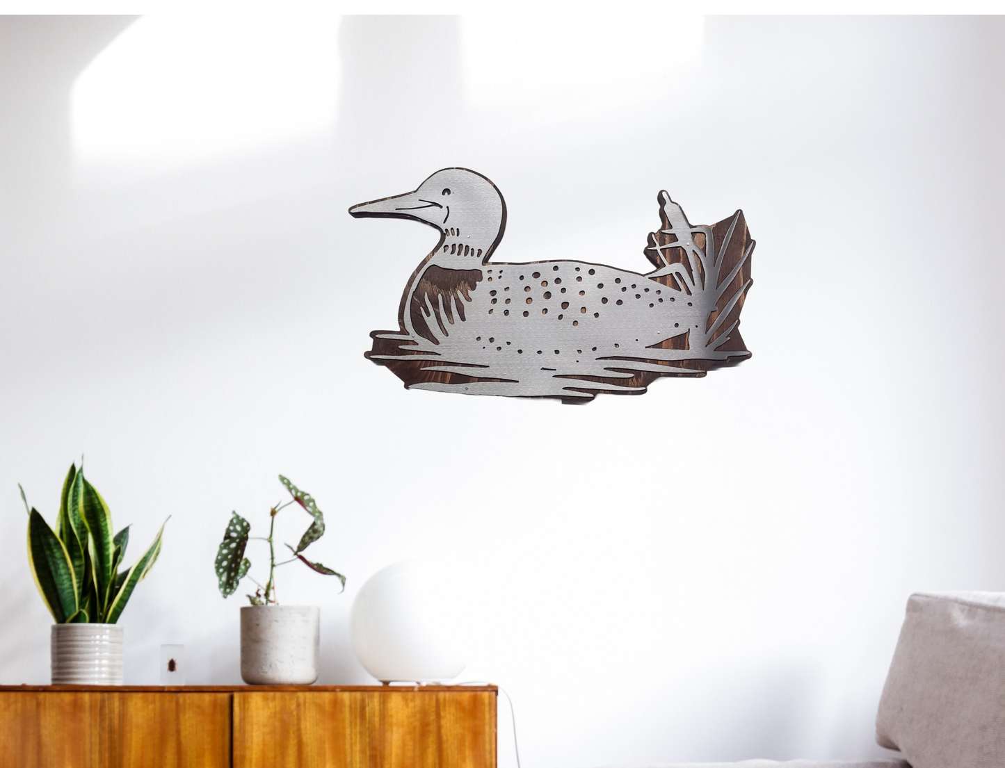 Common Loon Metal Wall Art on Rustic Wood