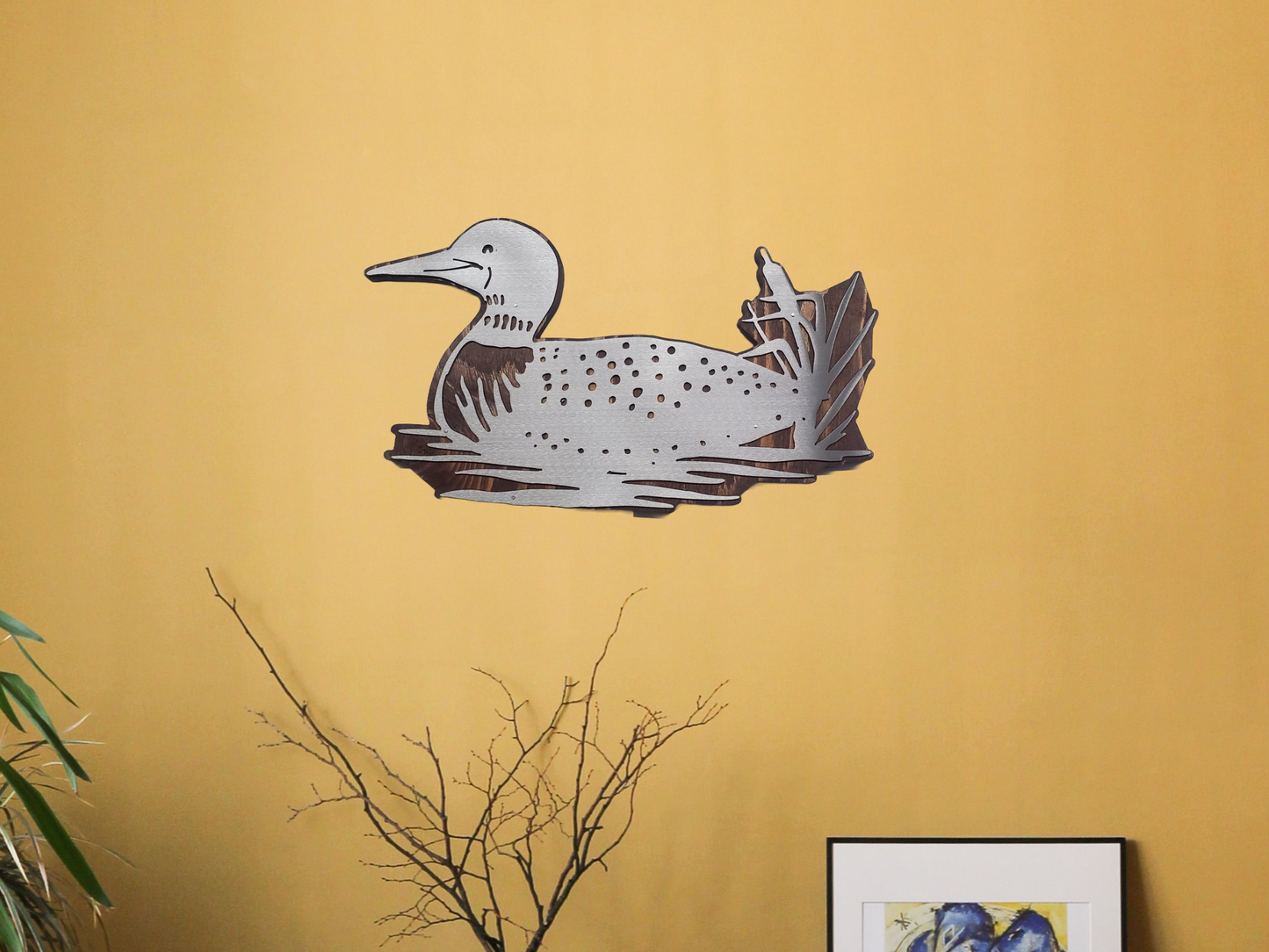 Common Loon Metal Wall Art on Rustic Wood