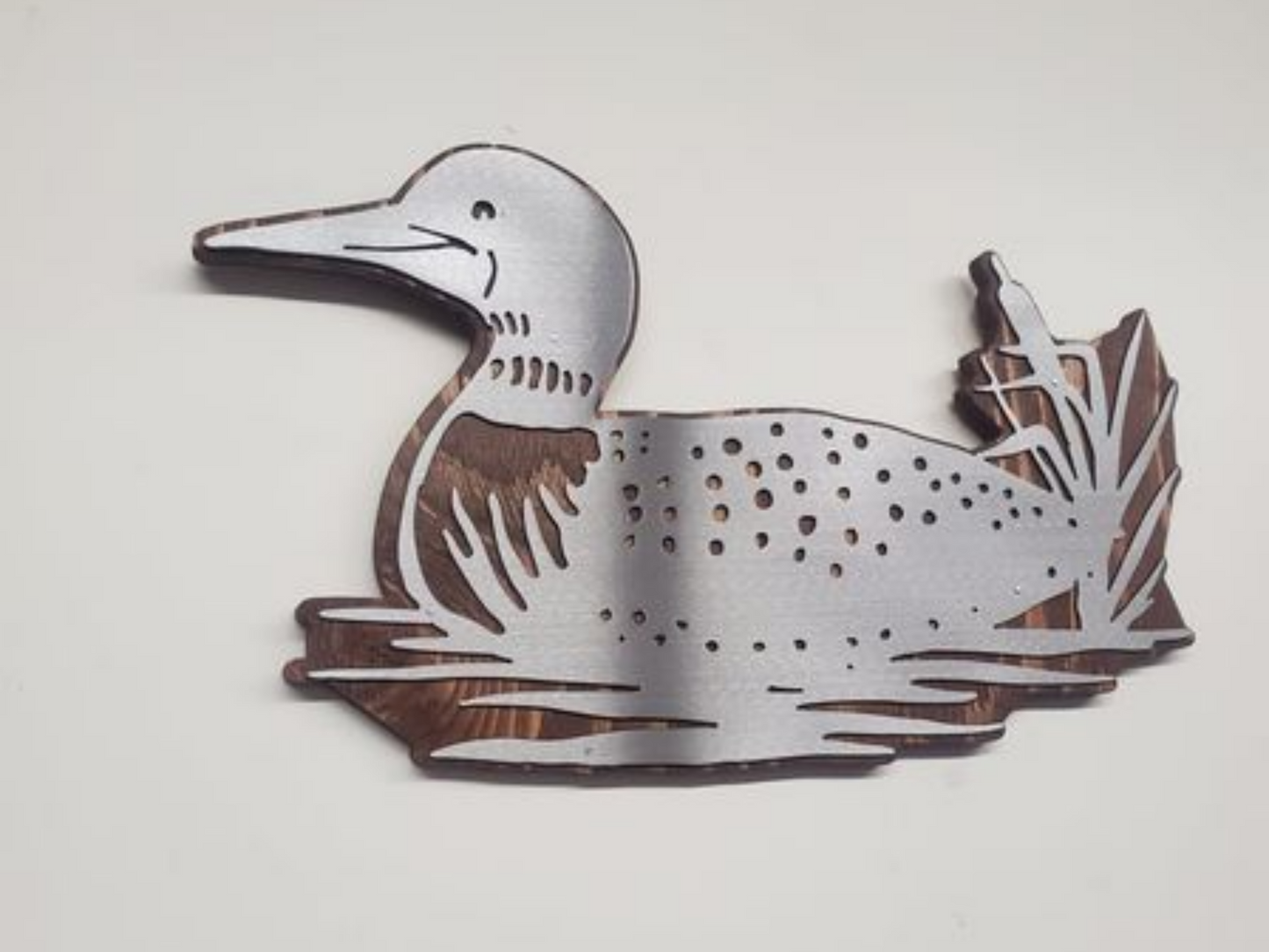 Common Loon Metal Wall Art on Rustic Wood