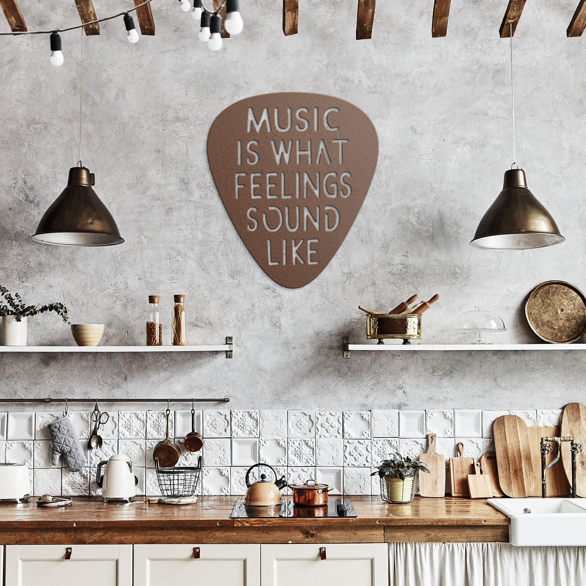 Music Is What Feelings Sound Like | Metal Guitar Pick Wall Art