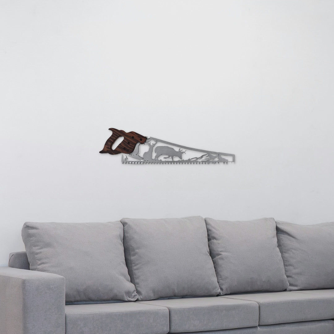 Whitetail deer hand saw wall art video, two bucks saw hanging above a couch