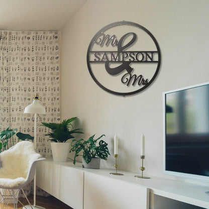 Mr and Mrs Circle Personalized Monogram - Steel Sign