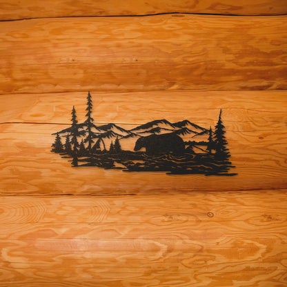 Bear Mountain Stream Scene | Metal Wildlife Wall Art