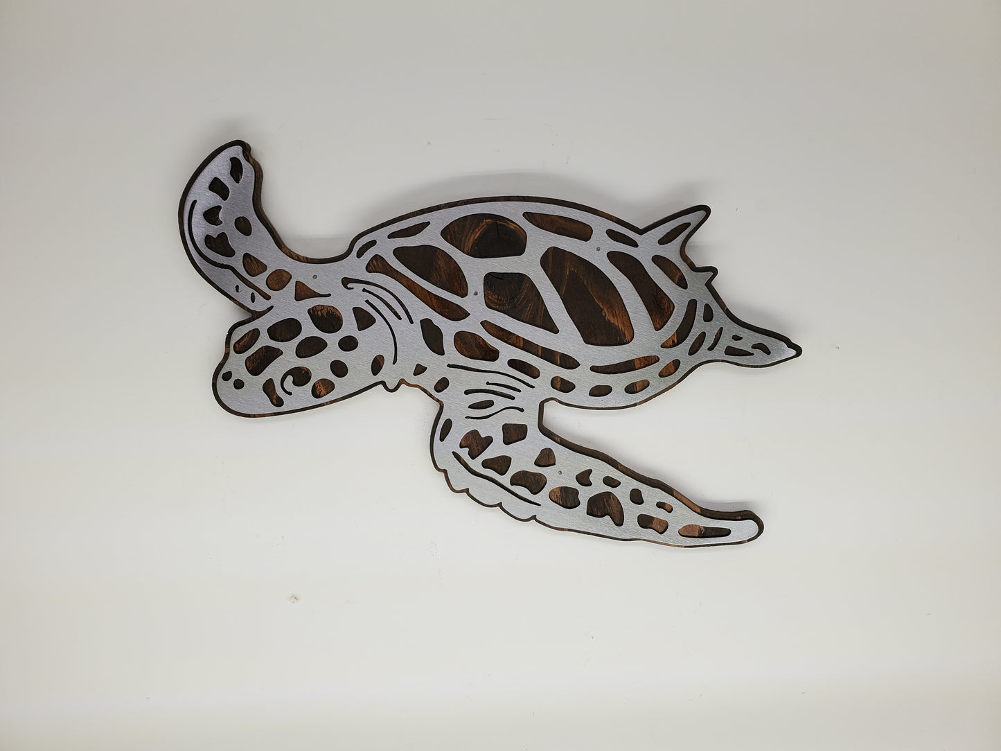 Sea Turtle Metal Art on Wood