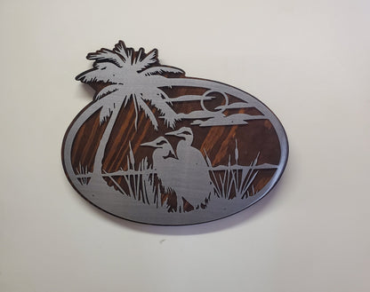 Blue Heron beach scene | Rustic Wood and Metal Egret bird Wall Décor |  Made in USA  fb