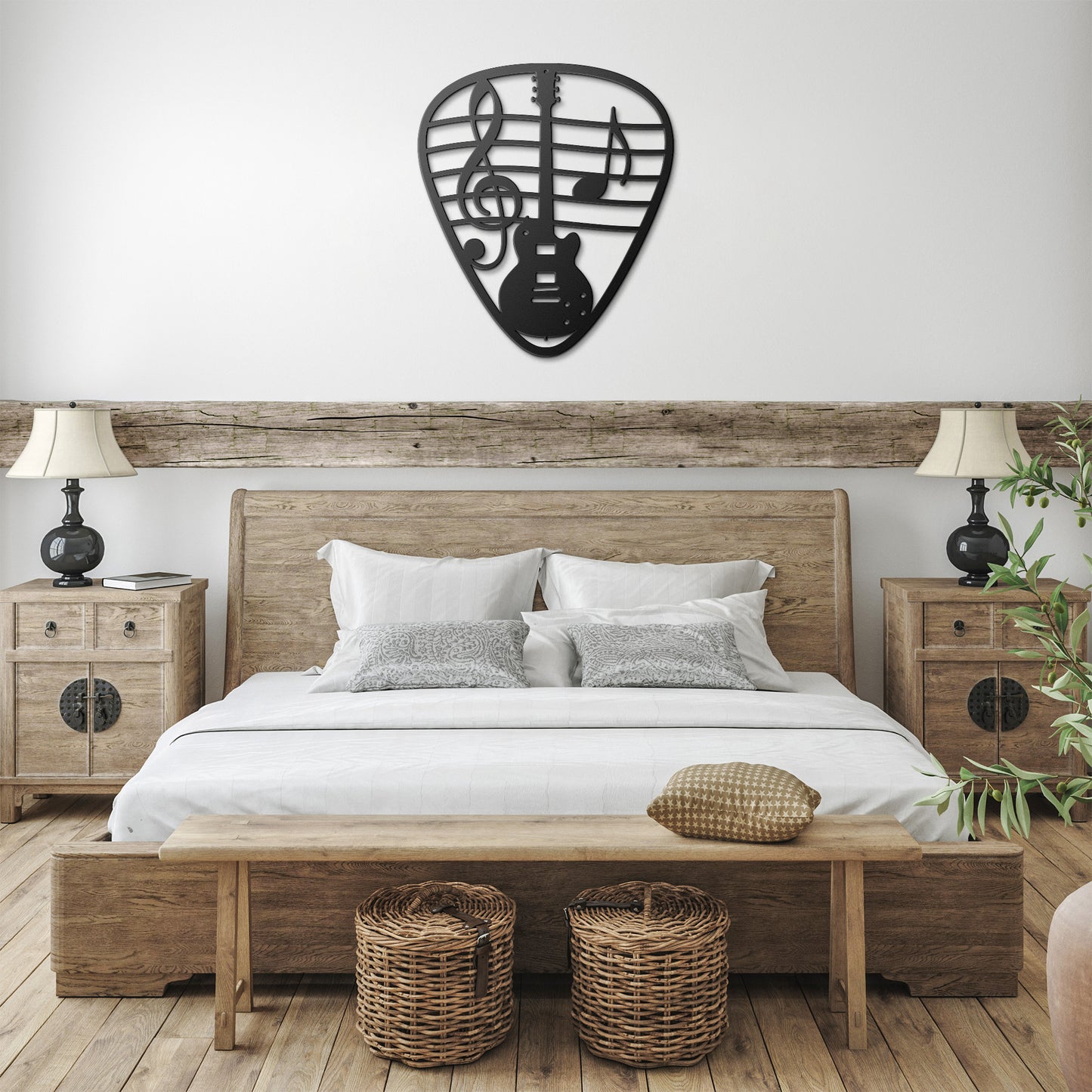 Guitar Pick Metal Art with Musical Notes and Guitar Design | Metal Art Decor