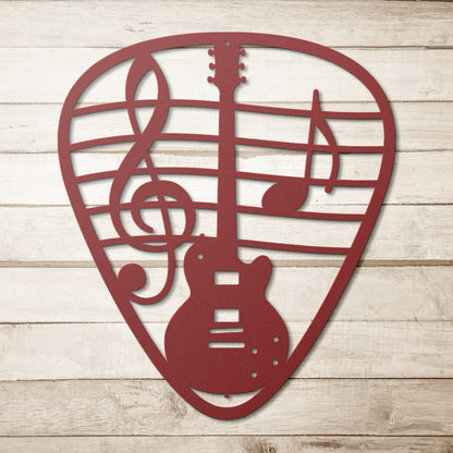 Guitar Pick Metal Art with Musical Notes and Guitar Design | Metal Art Decor