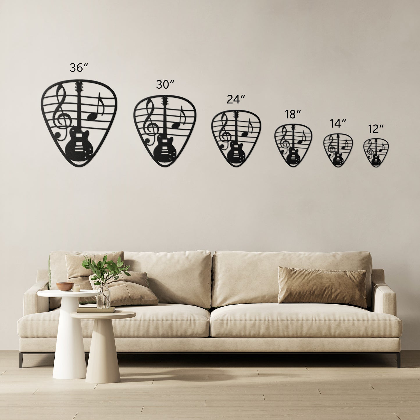 Guitar Pick Metal Art with Musical Notes and Guitar Design | Metal Art Decor