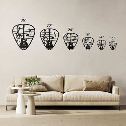 Guitar Pick Metal Art with Musical Notes and Guitar Design | Metal Art Decor