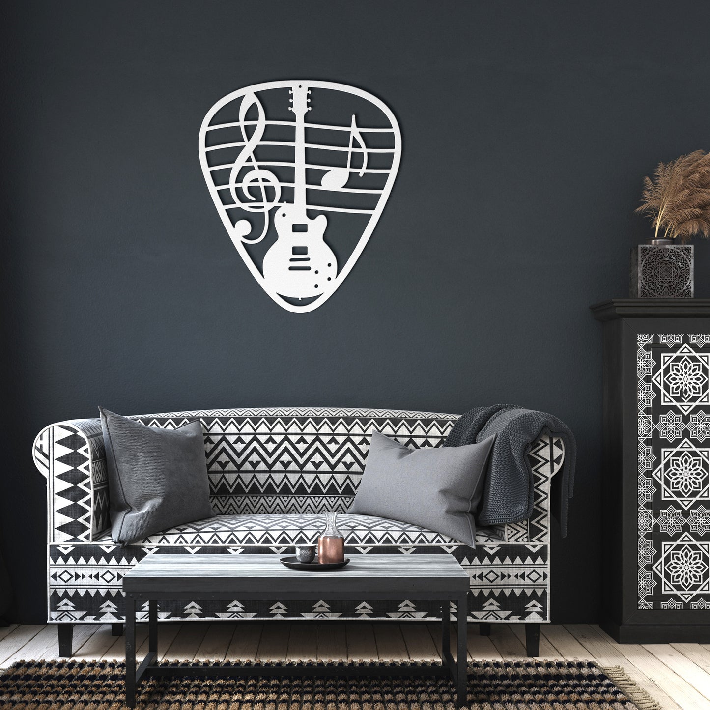 Guitar Pick Metal Art with Musical Notes and Guitar Design | Metal Art Decor