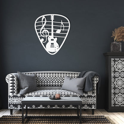 Guitar Pick Metal Art with Musical Notes and Guitar Design | Metal Art Decor