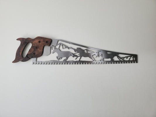 Horse Scene at farm | Metal Art Handsaw Wall Decor