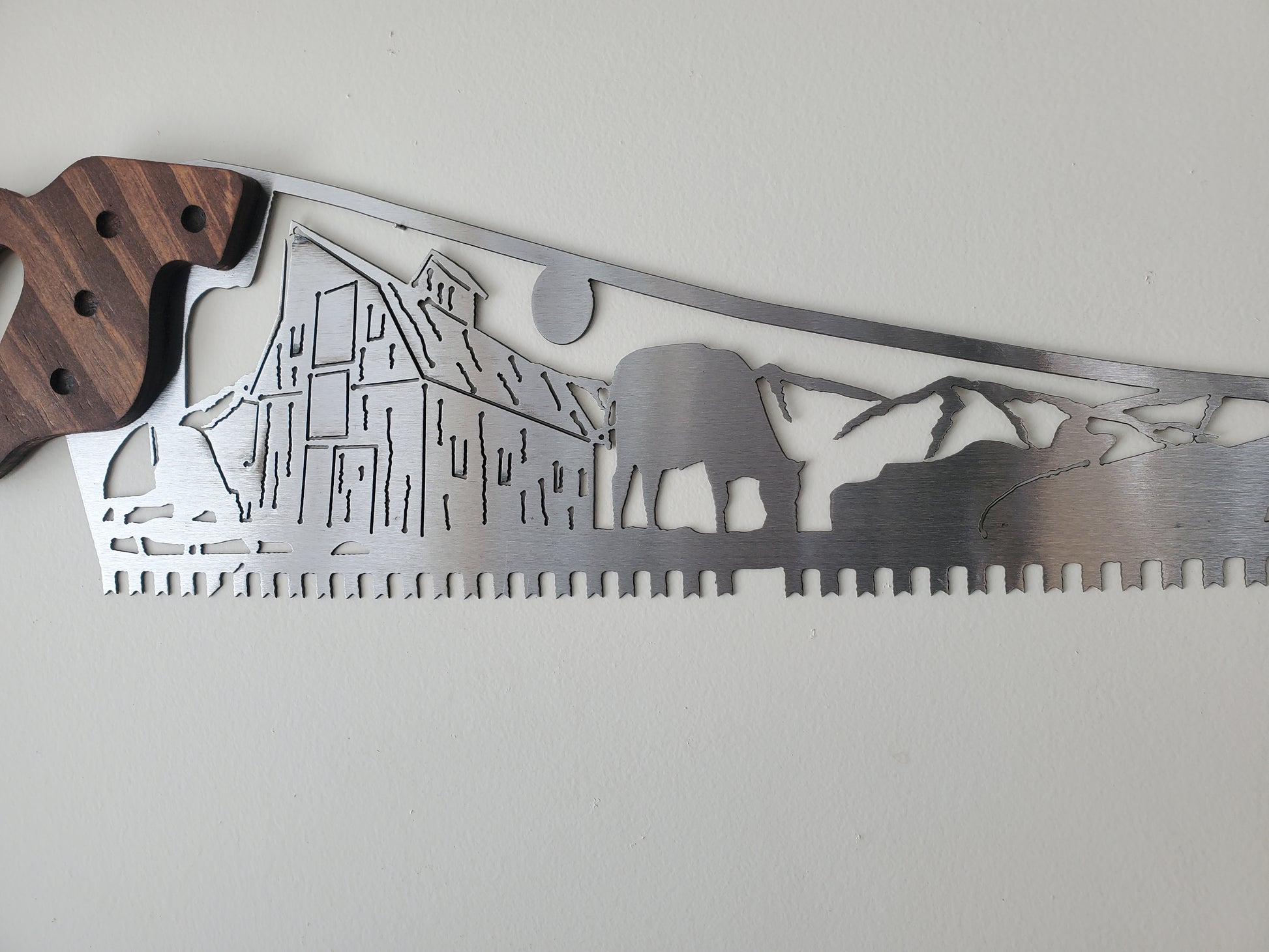 Farm scene handsaw metal art with cows and fence