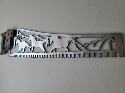 Horse Scene at farm | Metal Art Handsaw Wall Decor