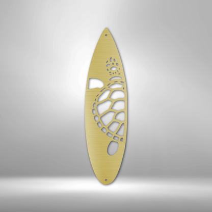 tropical wall decor surf board with sea turtle metal art