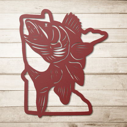 Minnesota Walleye | State shape with game fish | cabin home office decor | USA