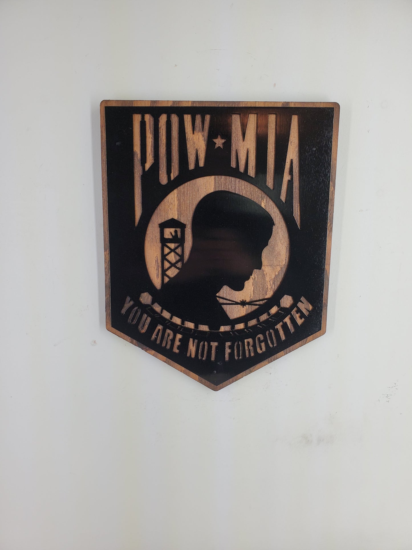 POW MIA Plaque Metal Art on Wood