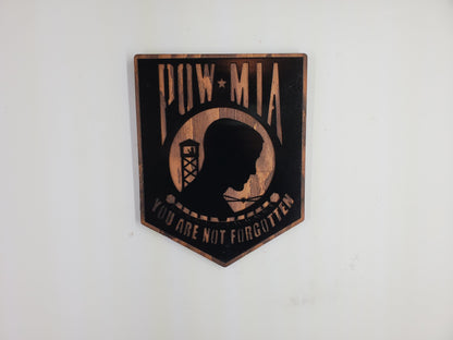 POW MIA Plaque Metal Art on Wood