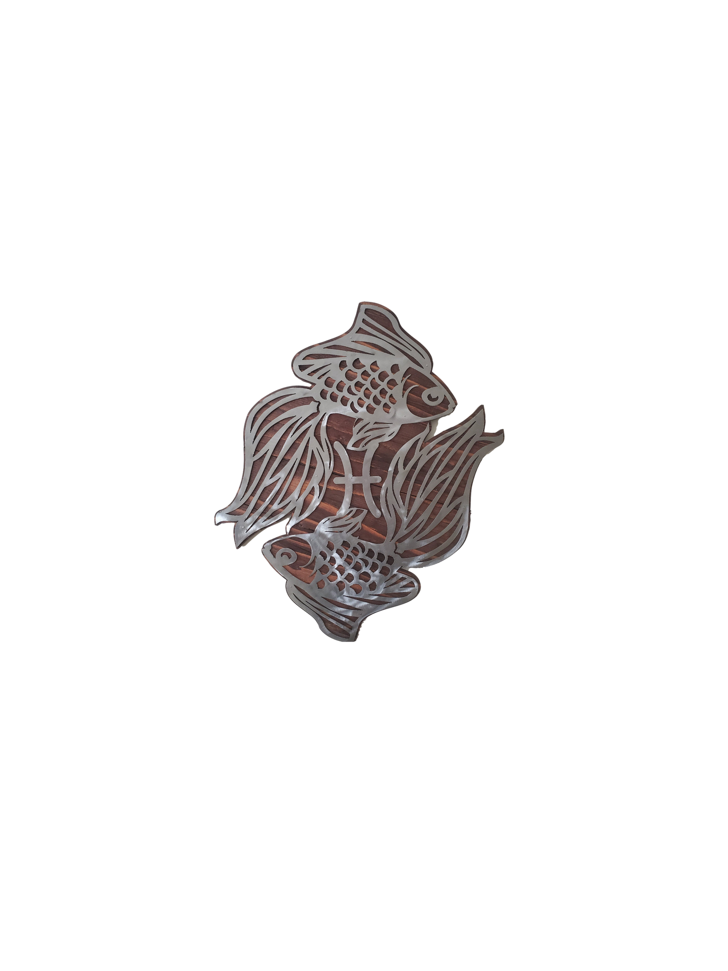 Pisces Symbol Metal Art on Wood