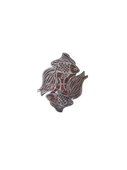 Pisces Symbol Metal Art on Wood