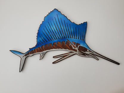 Sailfish Metal Art on Wood