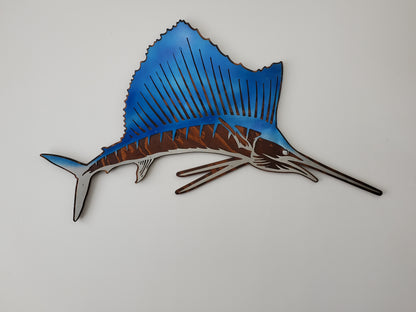 Sailfish Metal Art on Wood