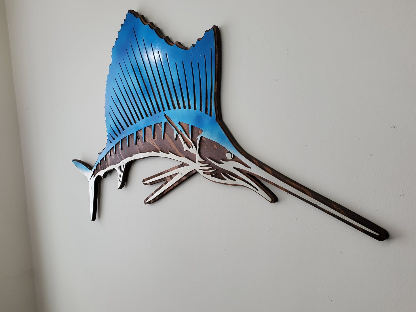 Sailfish Metal Art on Wood