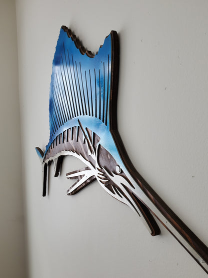 Sailfish Metal Art on Wood