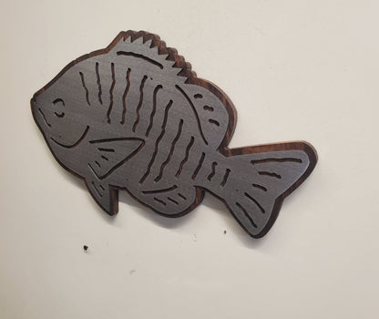 Fresh Water Sunfish Metal Art on Wood
