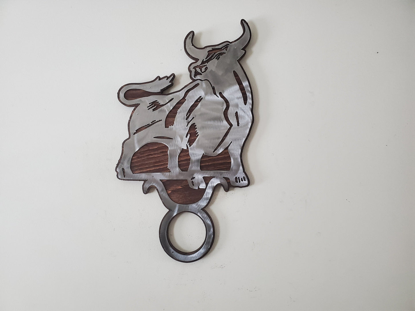 Taurus Bull Zodiac Symbol Metal Art on Wood