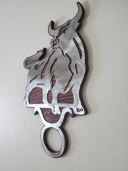 Taurus Bull Zodiac Symbol Metal Art on Wood