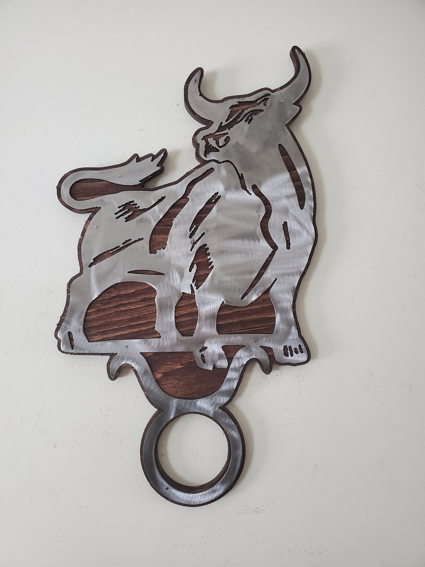 Taurus Bull Zodiac Symbol Metal Art on Wood