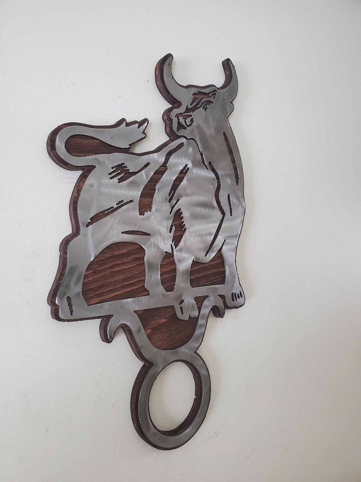 Taurus Bull Zodiac Symbol Metal Art on Wood