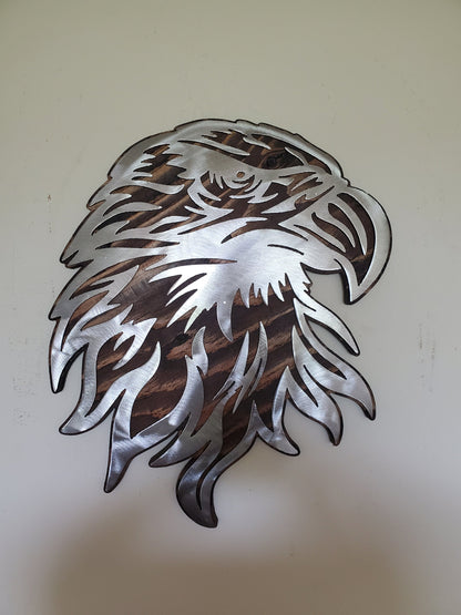 Bald Eagle Metal on Wood Wall Art | Eagle Head Plaque | Made in USA | Wildlife Wall Décor