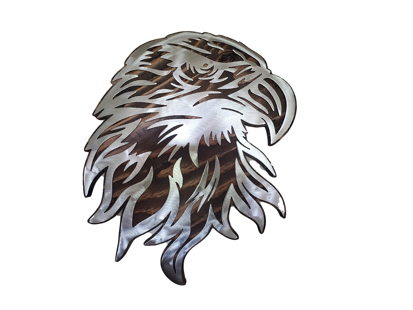 Bald Eagle Metal on Wood Wall Art | Eagle Head Plaque | Made in USA | Wildlife Wall Décor