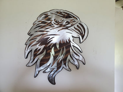 Bald Eagle Metal on Wood Wall Art | Eagle Head Plaque | Made in USA | Wildlife Wall Décor
