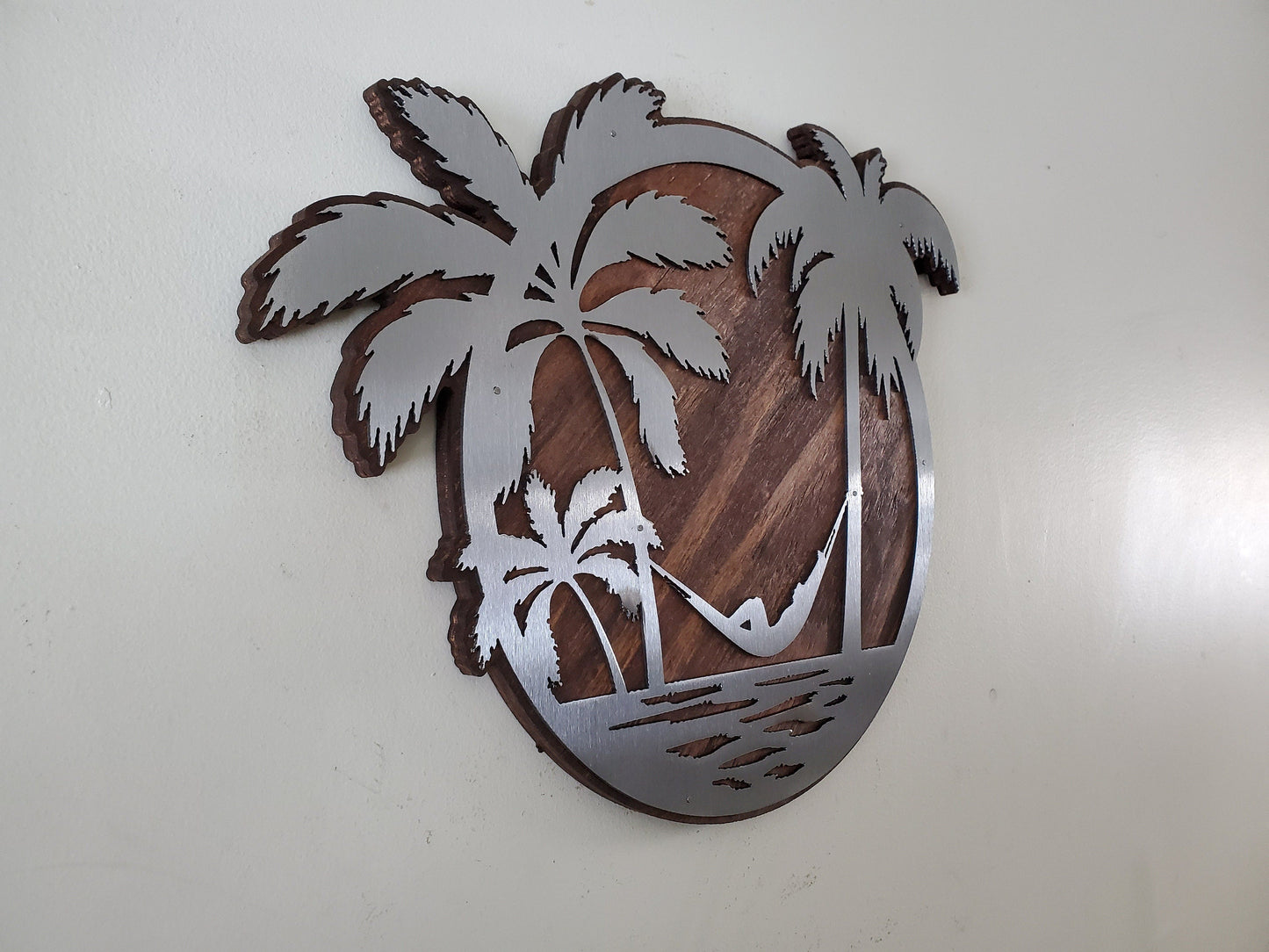Tropical Beach Hammock Metal Art on Wood