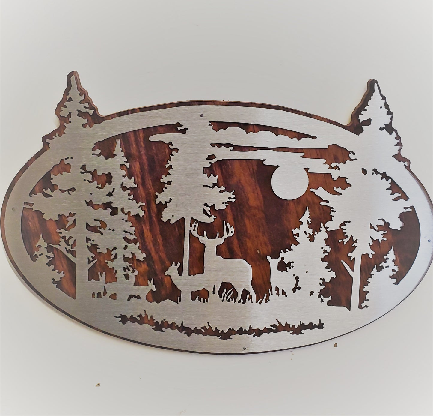 Deer hunting scene picture metal art wall hanging    Made in USA     rustic metal art on wood wall décor