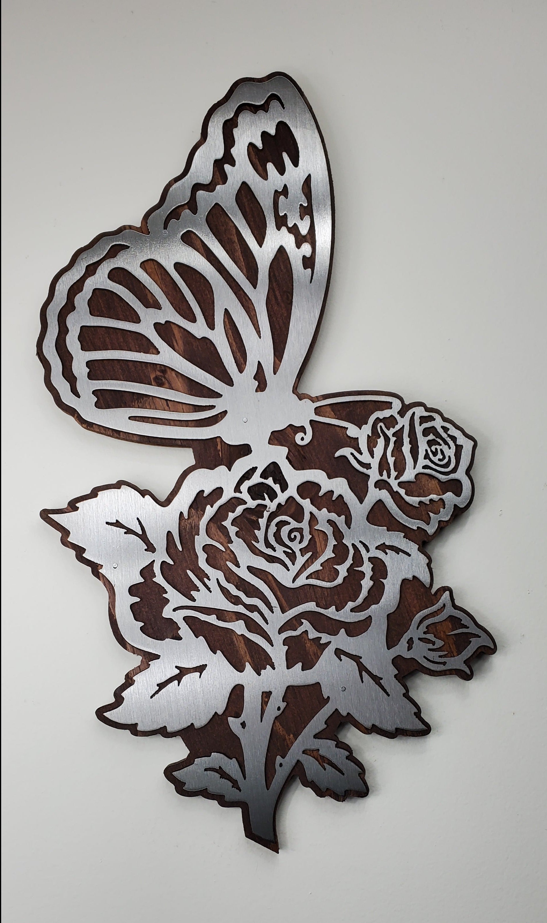 butterfly on rose metal art beamish