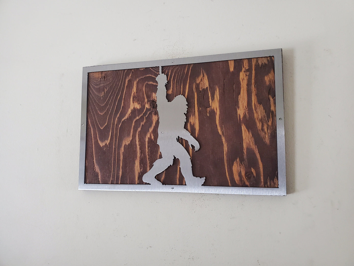 Bigfoot Giving the Finger | Sasquatch Metal Art on Wood | Funny Sign Wall Art