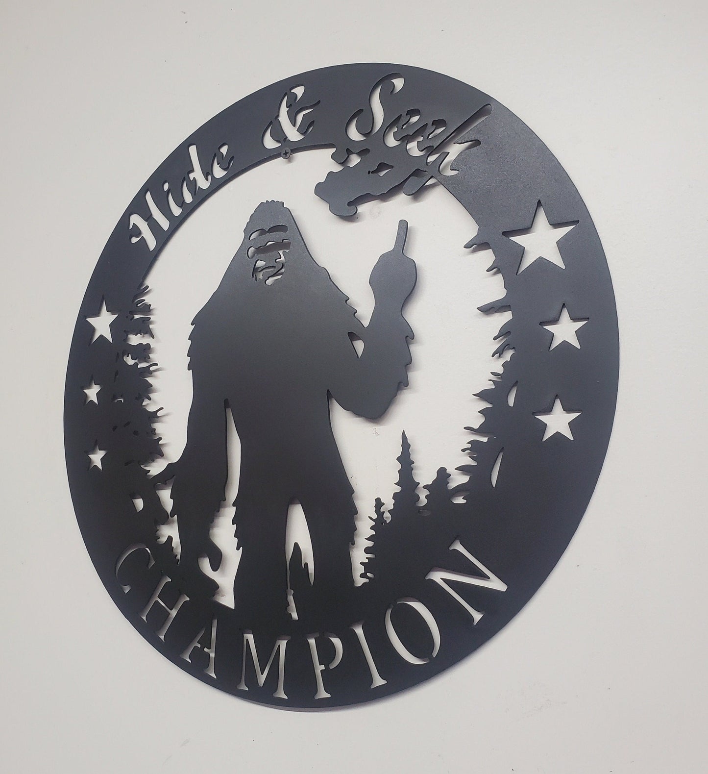 Bigfoot Sasquatch "Find This" metal art