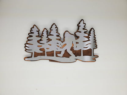 Bigfoot in Trees | Metal Art on Wood wall Décor | Made in USA