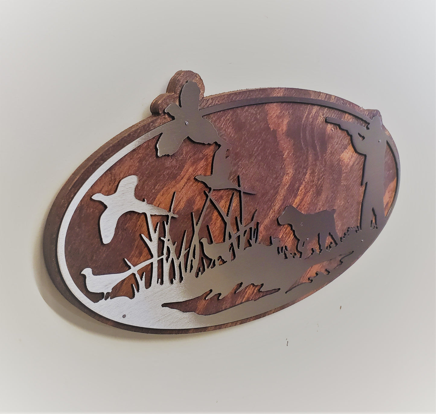 Pheasant Hunting Dogs Metal Art on Wood