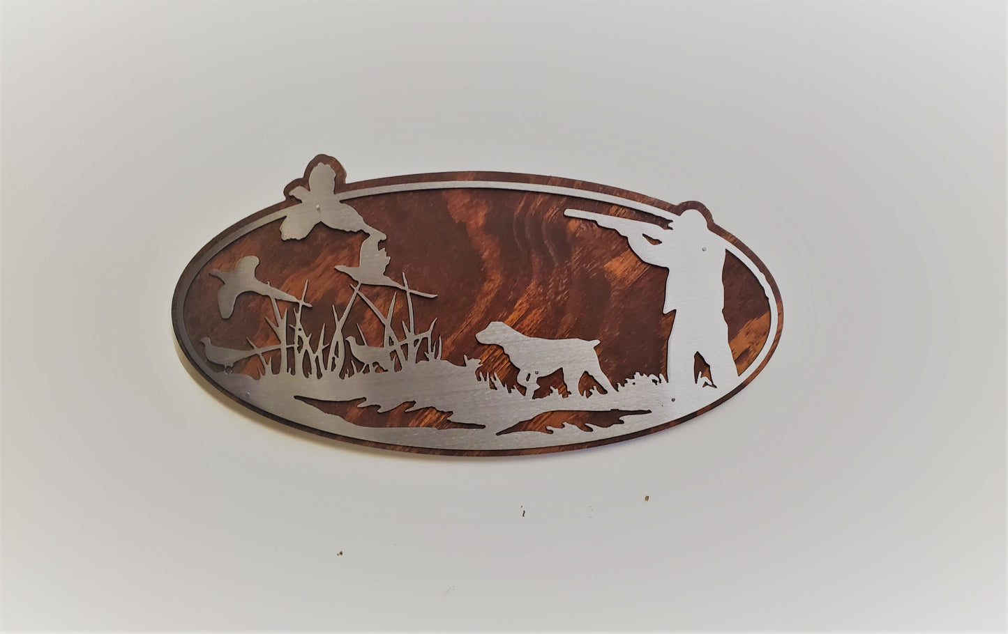 Pheasant Hunting Dogs Metal Art on Wood