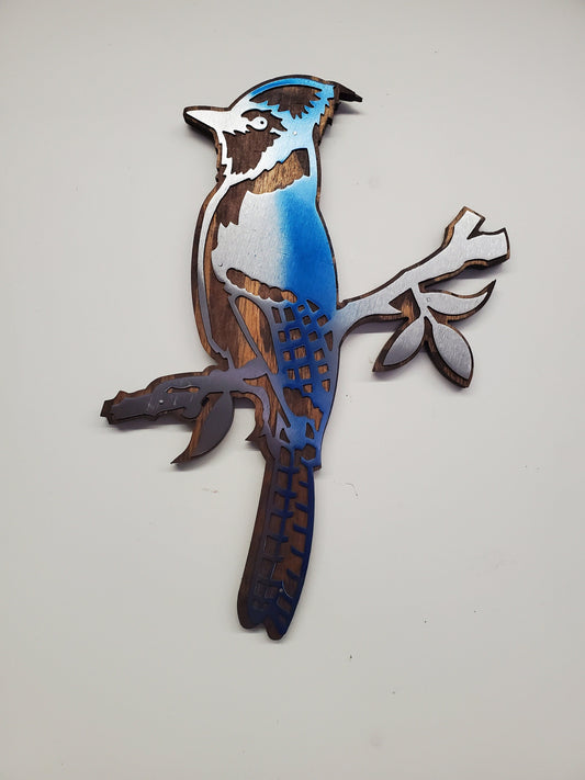 Bluejay Rustic Wood and Metal bird Wall Décor