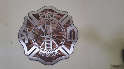 Maltese Cross Fireman Tribute | Metal Art on Wood