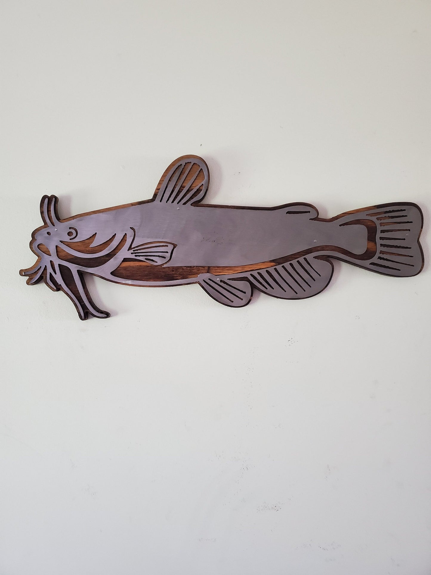 Catfish Wall Decor | Minnesota Game Fish | Metal Art on Wood | Southern Catfish