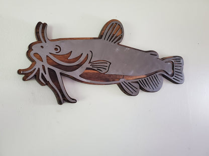 Catfish Wall Decor | Minnesota Game Fish | Metal Art on Wood | Southern Catfish